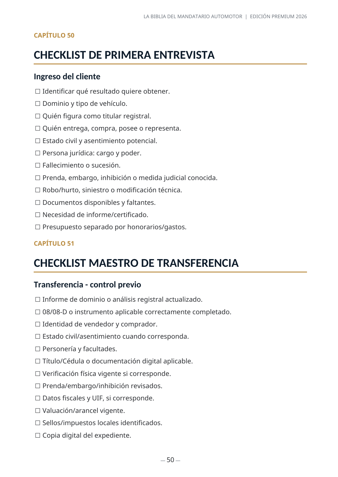 Checklists de primera entrevista y transferencia